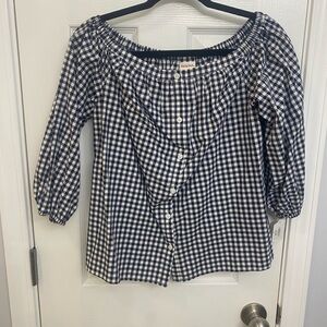 Merona Navy and White 3/4 Sleeve Smocked Blouse